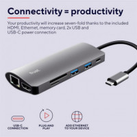 Hub TRUST Dalyx Usb-c 7 en 1 HDMI Usb-c USB Micro Sd RJ45 Silver