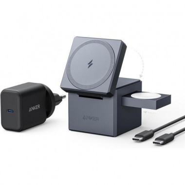 Cargador ANKER Cubo 3 en 1 Magsafe Auriculares+smartphone+reloj 30W Usb-c