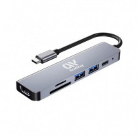 Dock Hub ONEWAY Usb-c 6 en 1 HDMI 4K/2 USB 3.0/USB-C/SD+MICRO Sd Grey