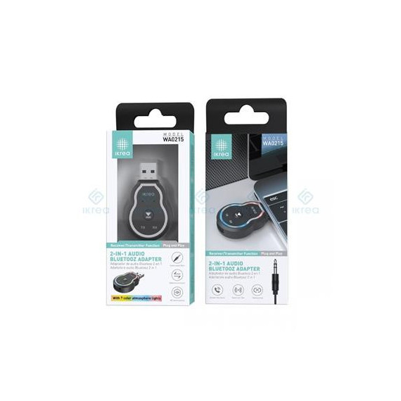 IKREA 2 en 1 Transmisor y Receptor de Audio BLUETOOTH Usb, Jack 3.5MM WA0215