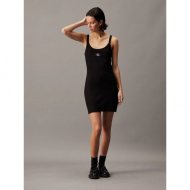 Woven Label Rib Tank Dress Ck Black  CALVIN KLEIN