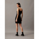 Woven Label Rib Tank Dress Ck Black  CALVIN KLEIN