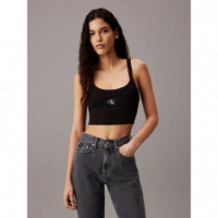 Woven Label Rib Bralette Ck Black  CALVIN KLEIN