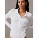 Woven Label Rib Polo Body Bright White  CALVIN KLEIN