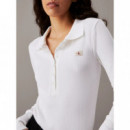 Woven Label Rib Polo Body Bright White  CALVIN KLEIN