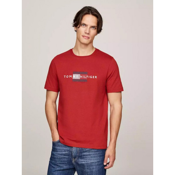 HILFIGER FLAG EMBRO TEE DARK MAGMA