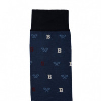 129597 Calcetines SILBON Hombre Motivos Letras Azul