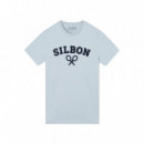 129925 Camisetas SILBON Hombre Logo Raqueta Media Celeste