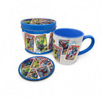 Taza Desayuno Marvel Cartas + Posavasos - Lata Regalo