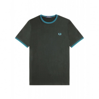 Camisetas Hombre Camiseta FRED PERRY con Ribete Twin Tipped Verde Noche / Azul Océano