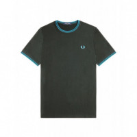 Camisetas Hombre Camiseta FRED PERRY con Ribete Twin Tipped Verde Noche / Azul Océano