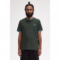 Camisetas Hombre Camiseta FRED PERRY con Ribete Twin Tipped Verde Noche / Azul Océano