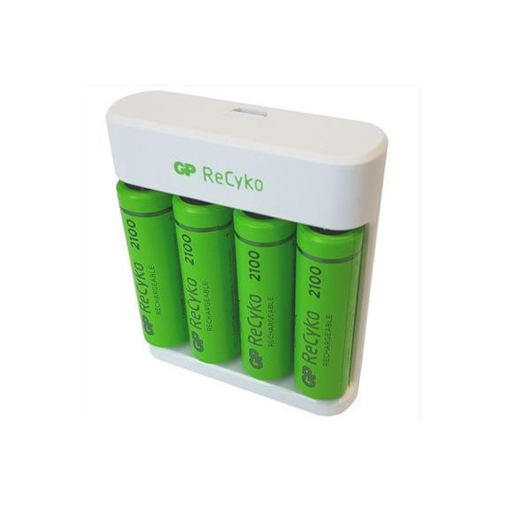 GP Cargador de Pilas Ni-mh Aa/aaa + 4 Pilas Aa Recargable 2100MAH USB Recyko