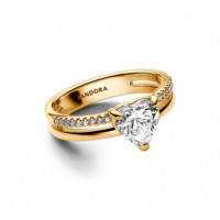 PANDORA Anillo con un Recubrimiento en Oro de 14K Corazón Doble Banda 163100C01