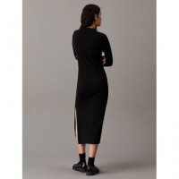 Woven Label Rib Polo Ls Dress Ck Black  CALVIN KLEIN