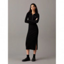 Woven Label Rib Polo Ls Dress Ck Black  CALVIN KLEIN