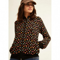 Chaquetas Mujer Chaqueta XANTIK Bomber Zip Black Dots & Stars