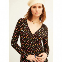 Vestidos Vestido XANTIK Cuello Pico Apertura Lateral Black Dots & Stars