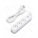 AIGOSTAR Regleta 3 Enchufes Schucko Con Interruptor 3680W 1.5Mtrs Blanco 3G1.5MM