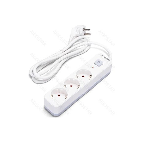 AIGOSTAR Regleta 3 Enchufes Schucko Con Interruptor 3680W 1.5Mtrs Blanco 3G1.5MM