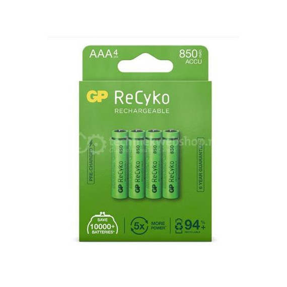 GP Pack de 4 Pilas AAA Recargables 850mAh Recyko