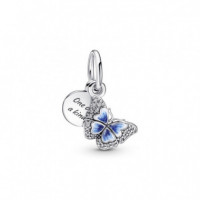 PANDORA Moments Charm Colgante Doble en Plata de Ley Mariposa Azul & Cita 790757C01