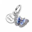 PANDORA Moments Charm Colgante Doble en Plata de Ley Mariposa Azul & Cita 790757C01