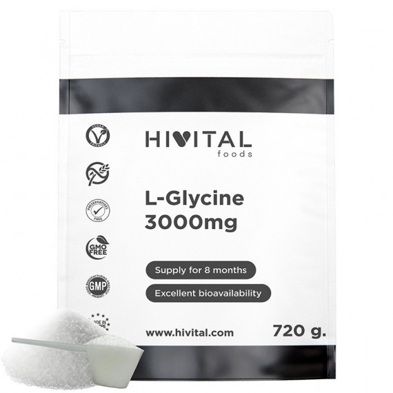 Hv- L Glicina Bolsa 3000 Mg | 720 Gramos de Polvo Vegano  HIVITAL