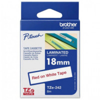 BROTHER Cinta Laminada TZE242 18MM Texto Rojo sobre Fondo Blanco. Ancho: 18 Mm. Longitud: 8 M