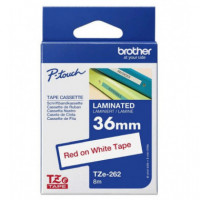 BROTHER Cinta Laminada TZE262 36MM Texto Rojo sobre Fondo Blanco. Ancho: 36 Mm. Longitud: 8 M