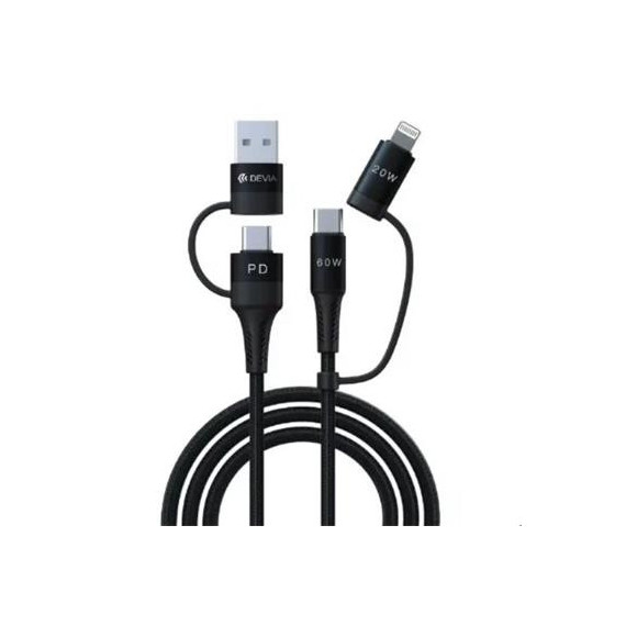 DEVIA Cable Datos 4 en 1 con Tipo C+usb a y Tipo C+lightning 1.5M EC504 Negro