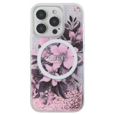 Carcasa Guess Magsafe Liquid Glitter Flower Iphone 16 Rosa Guhmp16slfmwtp