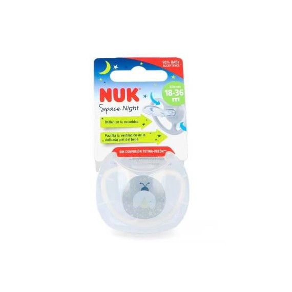 NUK Chupete Silicona Space Nigth 18-36 Gris