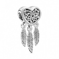 PANDORA PANDORA Charm en Plata de Ley Atrapasueños Corazón en Filigrana y Plumas 799107C00