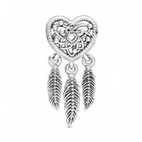 PANDORA PANDORA Charm en Plata de Ley Atrapasueños Corazón en Filigrana y Plumas 799107C00