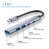 Hub EWENT Slim Usb-c a 5 en 1