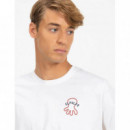 Camisetas Hombre Camiseta EL PULPO Bordado Contraste Atlantic Lifestyle Blanco Puro