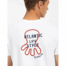 Camisetas Hombre Camiseta EL PULPO Bordado Contraste Atlantic Lifestyle Blanco Puro