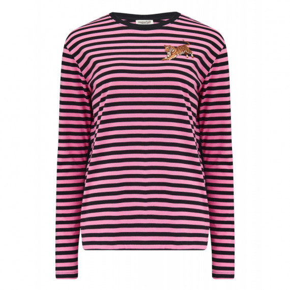 Sugarhill Brighton camisetas mujer Camiseta SUGARHILL Brunswick Black/Pink, Leaping Tiger