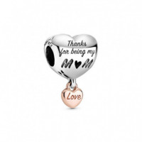 Pandora Pandora Rose Charm en plata de ley y Pandora Corazón Mamá 788830C00