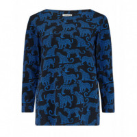 Sugarhill Brighton camisetas mujer Top SUGARHILL Noor Black/Blue, Leopard Spots