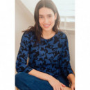 Sugarhill Brighton camisetas mujer Top SUGARHILL Noor Black/Blue, Leopard Spots