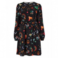 Sugarhill Brighton Vestidos Vestido SUGARHILL Oksana Mini Black, Zodiac Rainbow Skies