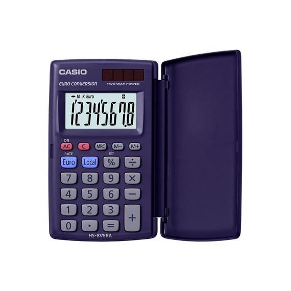 CASIO Calculadora Pequeña Digital HL-8VERA Solar y Pilas