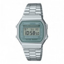 Reloj Casio Vintage A168WA-3AY Unisex Digital Plateado Verde - Retro