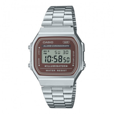 Reloj Casio Vintage A168WA-5AY Unisex Digital Plateado con Pantalla Cobre