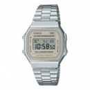 Reloj Casio Vintage A168WA-8AY Unisex Digital Plateado con Pantalla Champán