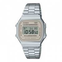 Reloj Casio Vintage A168WA-8AY Unisex Digital Plateado con Pantalla Champán