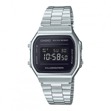 Reloj Casio Vintage A168WEM-1 Unisex Digital Plateado con Pantalla Negra