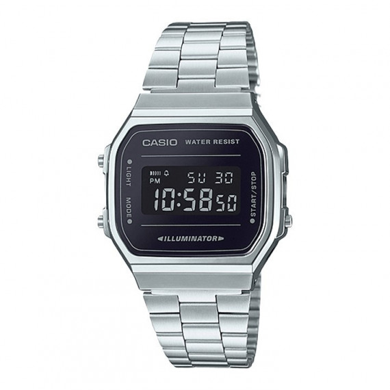 Reloj Casio Vintage A168WEM-1 Unisex Digital Plateado con Pantalla Negra